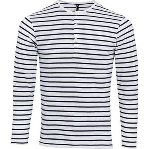 Premier Heren Long John Stripe Roll Sleeve T-shirt (Wit/Zwaar) - Maat XL