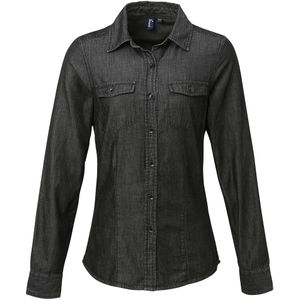 Premier Dames/dames Jeanssteek Denimshirt met lange mouwen (Zwarte denim)