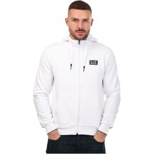 Men's Emporio Armani EA7 Small Logo Zipped Hoody In White - Maat S