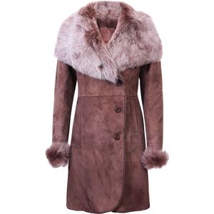 Dames suède merino shearling jas met Toscana kraag-Hanoi