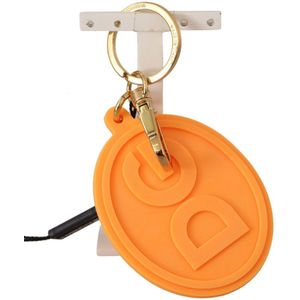 Dolce & Gabbana Orange Rubber Rubber DG Logo Gold Brass Metal Men's Keychain