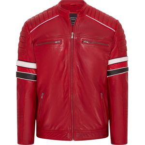Heren - Rood - Gewatteerd Leren Biker Racing Jack - Brevik
