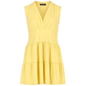 Jerseyjurken - Gele Mouwloze Jurk - Katoen-Elastaan - Diepe V-hals