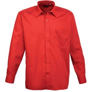 Premier Heren Popeline Overhemd Met Lange Mouwen (Rood)