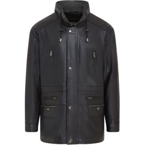 Heren - Winnipeg - Leren Parka Jas - Zwart - Italiaanse Lamsnappaleer