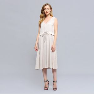 V-hals verstelbare taille midi-jurk