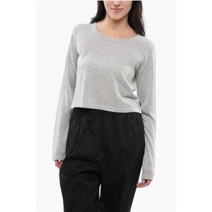 Viscosemix crop trui met ronde hals in grijs