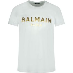 Balmain Paris Gold Brand Logo White T-Shirt
