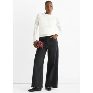 Witte top met hoge hals, jersey en kanten lange mouwen