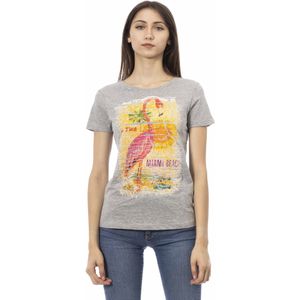 Trussardi - Grijze Katoenen T-shirt - Dames - Korte Mouwen - Voorkant Print