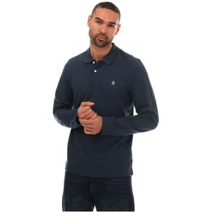 Men's Original Penguin Logo Long Sleeve Polo Shirt In Dark Blue - Maat S