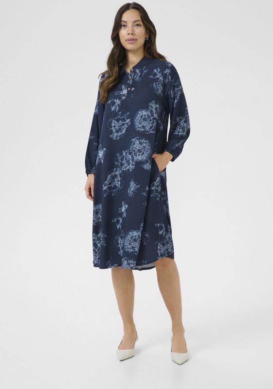 CULTURE - Jurk 'Alexa' - Navy - Knielengte - Lange Mouw