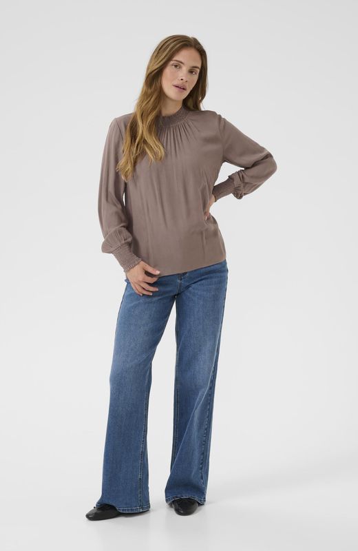 Blouse - Beige - KAdina - Lange Mouwen - Regular Fit