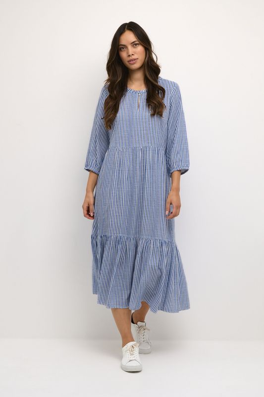 Cream Jurk 'Tiah'  blauw / wit