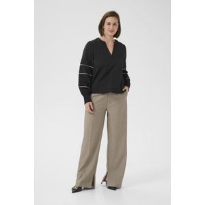 Kaffe - Zwarte Diepe Blouse - Dames - Met Pofmouwen