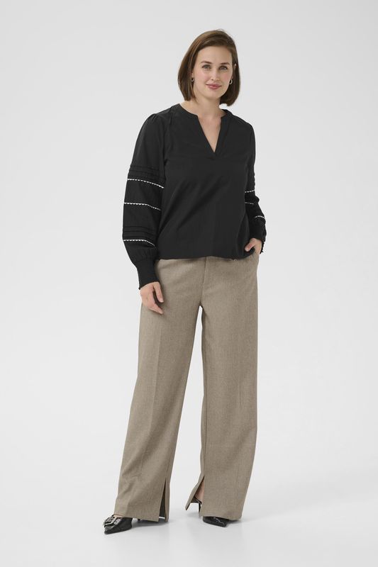 Kaffe - Zwarte Diepe Blouse - Dames - Met Pofmouwen