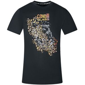 Cavalli Class Leopard Print Silhouette Black T-Shirt - Maat XL