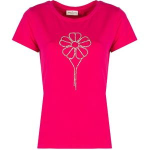 Rebel Queen - T-Shirt - Roze - Getailleerde Snit - Versierd met Zirkonia's