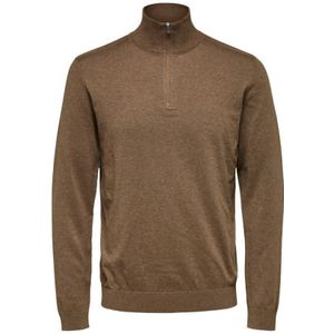 Selected Sweaters Berg Half Zip Cardigan Teak Bruin