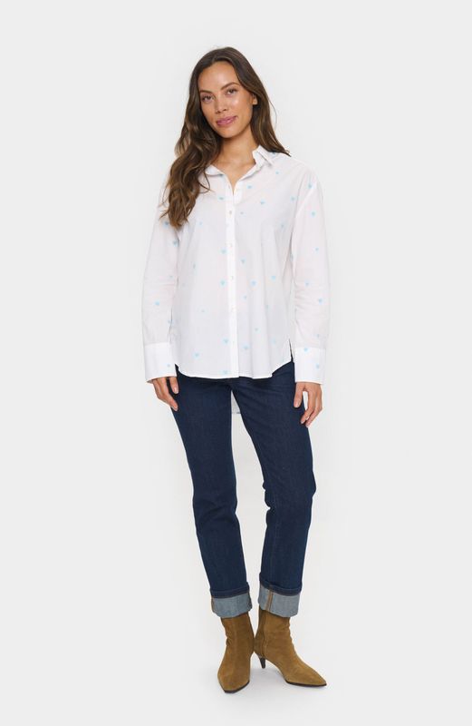 Saint Tropez, Dames, Blouses & Shirts, Wit, Maat: L Katoen,