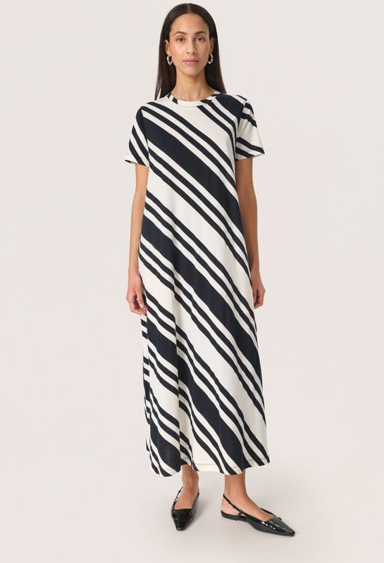 Soaked in Luxury - Diagonale Wit en Zwart Jurk - Veelkleurig - Katoen