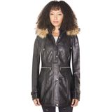 Dames - Leren Parka Jas - Putian - Met Capuchon - Bontvoering