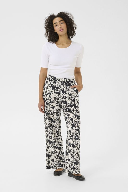 Kaffe - BPliah - Broek - Crème/Zwart - Wide Leg - High Waist