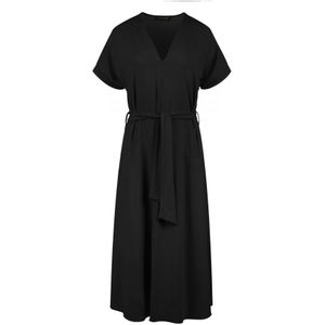 Zwarte Jersey Midi-jurk Met Riem - Maat S