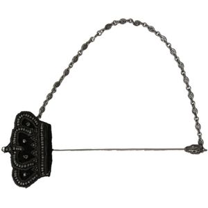 Dolce & Gabbana Dames Zwarte Kroon Beaded Zilver Lapel Pin Broche