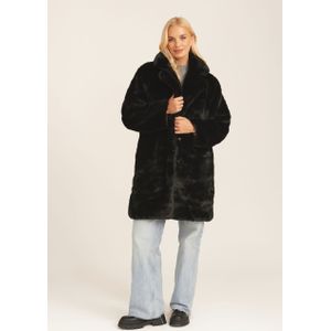 Lange jas met reverskraag van imitatiebont