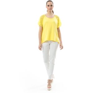 Conquista - Top - Geel - Korte Mouwen - Kantdetail - A-lijn