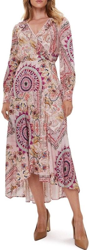 Guess - V-hals Jurk - Multicolor - Lange Mouwen - Opvallend Logo