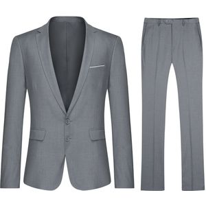 Heren 2-delig slim fit lichtgrijs pak met twee knopen