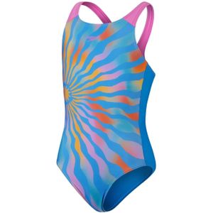 Speedo Eendelig badpak met opdruk voor meisjes (Blauw/Geel)