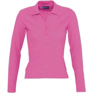 SOLS Dames/dames Podium Lange Mouw Pique Katoenen Polo Shirt (Flash Roze) - Maat S