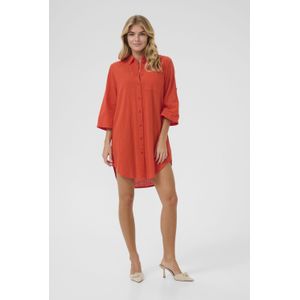 Kaffe - Blousejurk - Oranjerood - Klassieke Blouse - Knielengte
