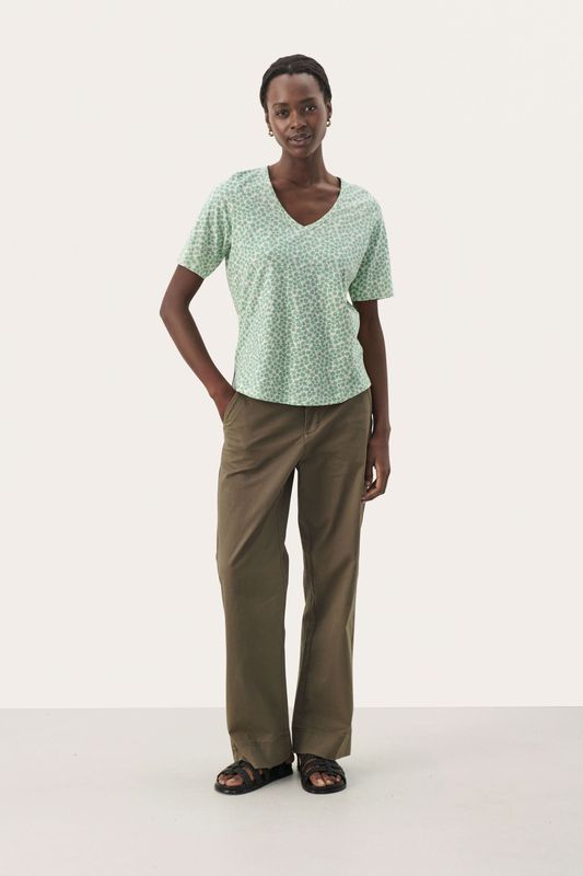 T-shirt - Groen - Relaxed Fit - Mini Grid Flower - Floral