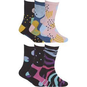 Sock Snob - 12 Paar Multipack Meisjes Bamboe Bloem & Gestreepte Design Sokken - Abstract
