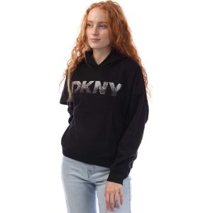 Dames DKNY Sequin Logo Hoody in Zwart Grijs
