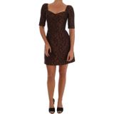 Dolce & Gabbana Vrouwen Zwart Bruin Gebloemd Brokaat A-Line Jurk