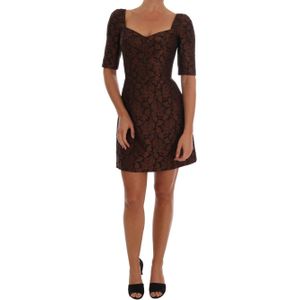 Dolce & Gabbana Vrouwen Zwart Bruin Gebloemd Brokaat A-Line Jurk