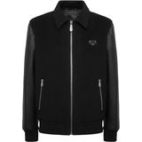 Philipp Plein - Composed Coster Zip Jacket - Leren Jas - Zwart