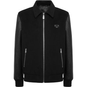 Philipp Plein - Composed Coster Zip Jacket - Leren Jas - Zwart
