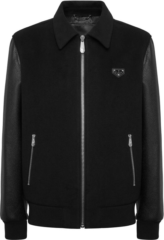Philipp Plein - Composed Coster Zip Jacket - Leren Jas - Zwart