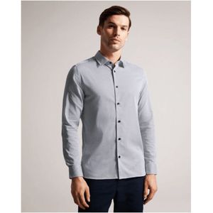 Ted Baker Alham Overhemd Met Lange Mouwen, Fijne Geometrische Print En Stretch Voor Heren, Marineblauw - Maat XL