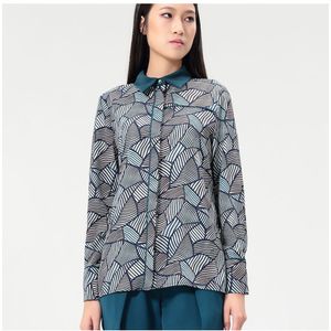 Satijnen garnering shirt en geometrische retro print