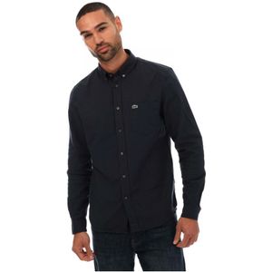 Men's Lacoste Buttoned Collar Oxford Cotton Shirt In Navy - Maat S