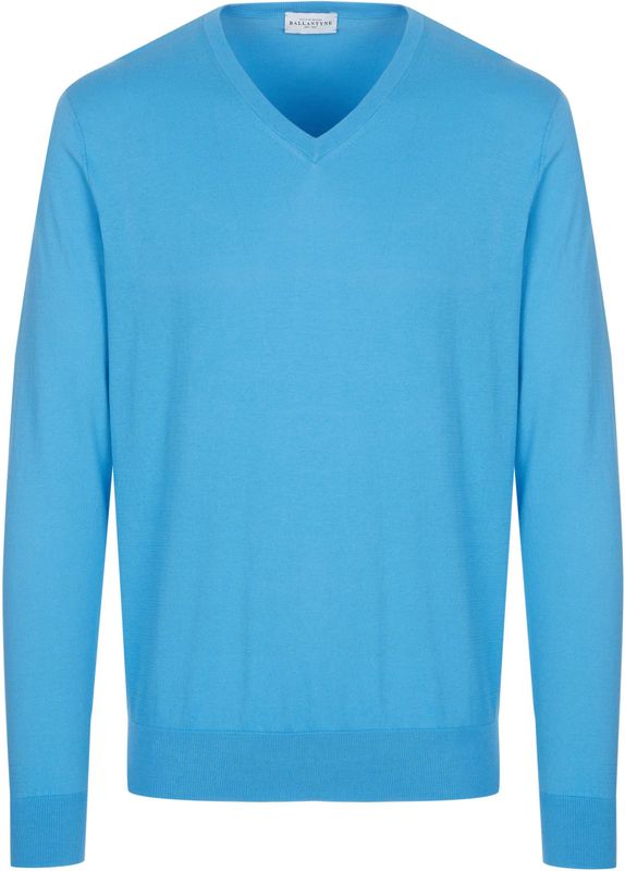 Ballantyne - V-hals Gebreide Trui - Blauw - Katoen