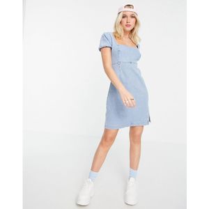 Hollister Puff Skeve Tie Back Mini Dress In Indigo Denim - Maat S