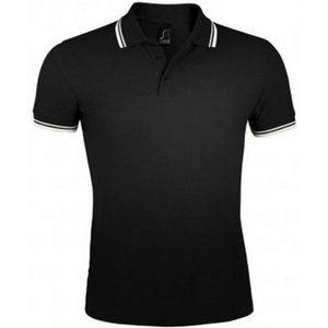 SOLS Heren Pasadena Getipt Korte Mouw Pique Polo Shirt (Zwart/Wit) - Maat L